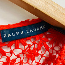 Load image into Gallery viewer, RALPH LAUREN Ladies Red Mesh Floral Net Top Short Sleeve Blouse Tshirt S
