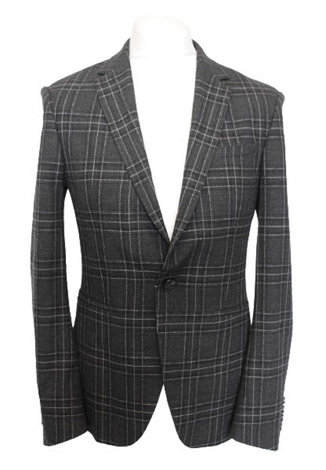 ZARA Men's Dark Grey Checked Single Breasted Stretch Suit Jacket EU48 UK38
