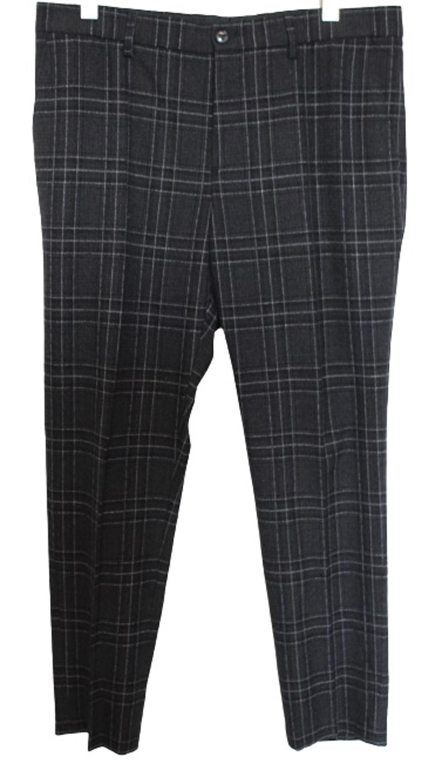 ZARA Men's Dark Grey Checked Zip Fly Stretch Suit Trousers EU42 UK32 W34 L28