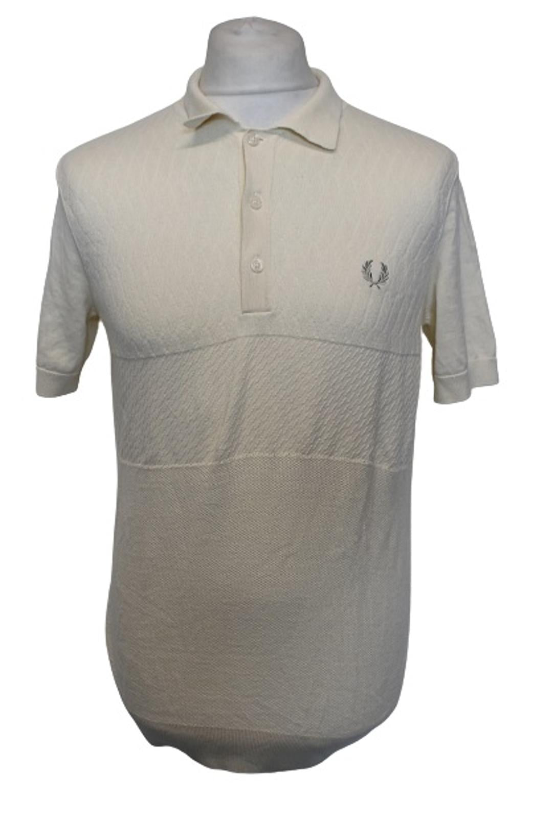 FRED PERRY Men's Ivory Short Sleeve Tonal Knitted Panel Polo Shirt Size M