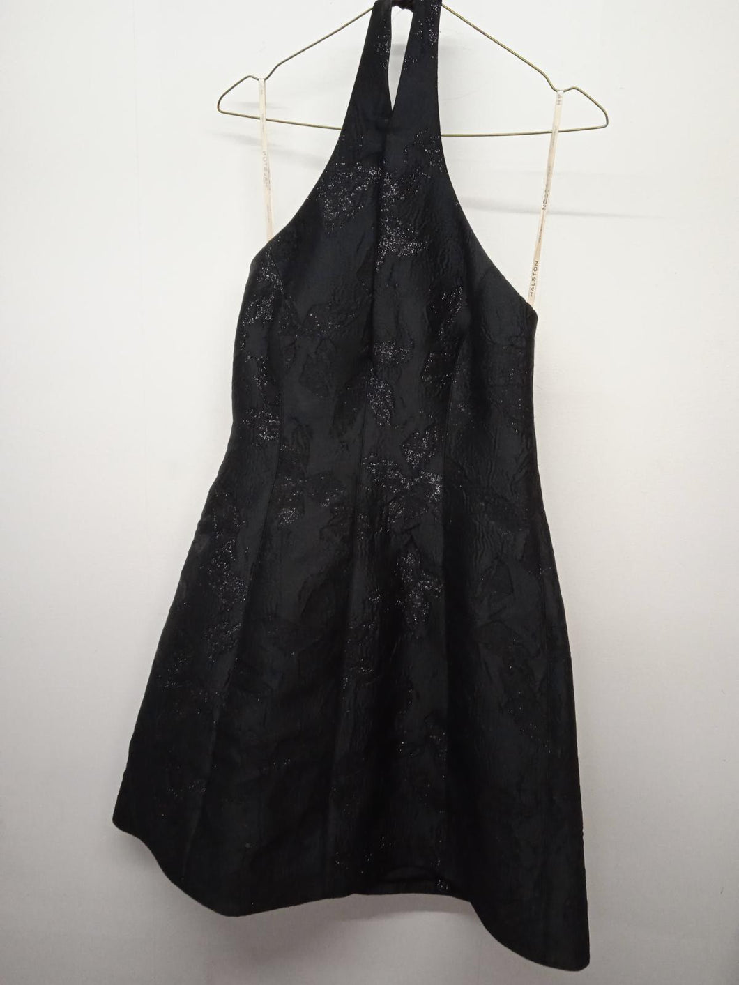 HALSTON Ladies Black Dresses Sleeveless Halter Floral On-Black UK8
