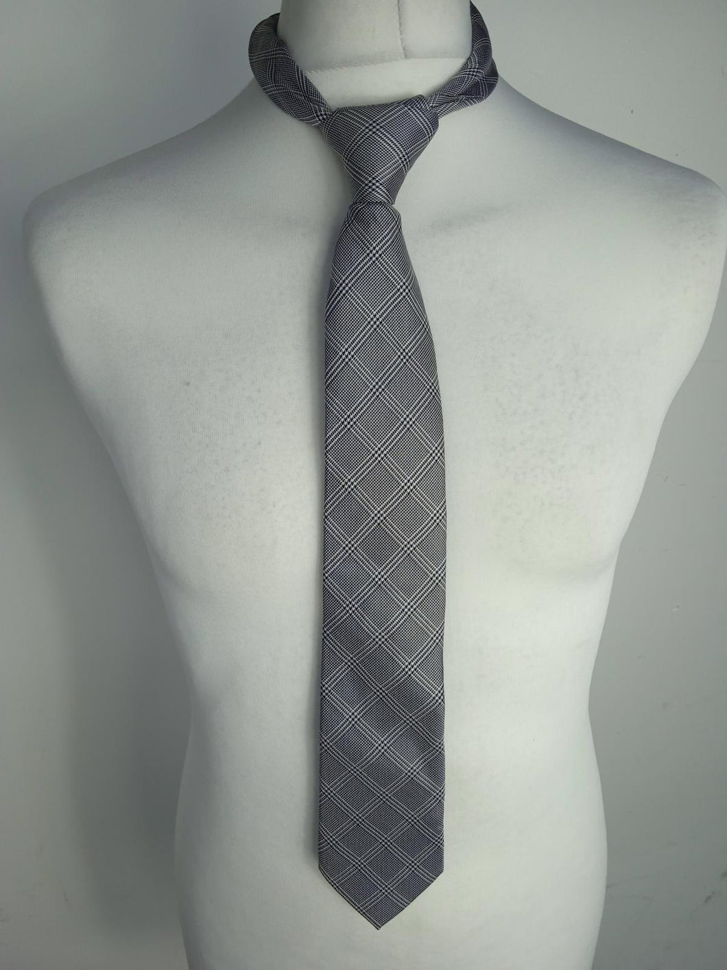 JOHN FRANCOMB Men?s Grey Silk Check Pointed Tie One Size
