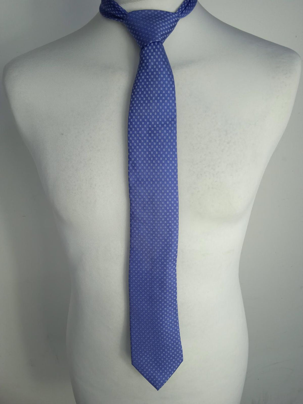 JOHN FRANCOMB Men?s Blue Silk Square Pattern Pointed Tie One Size