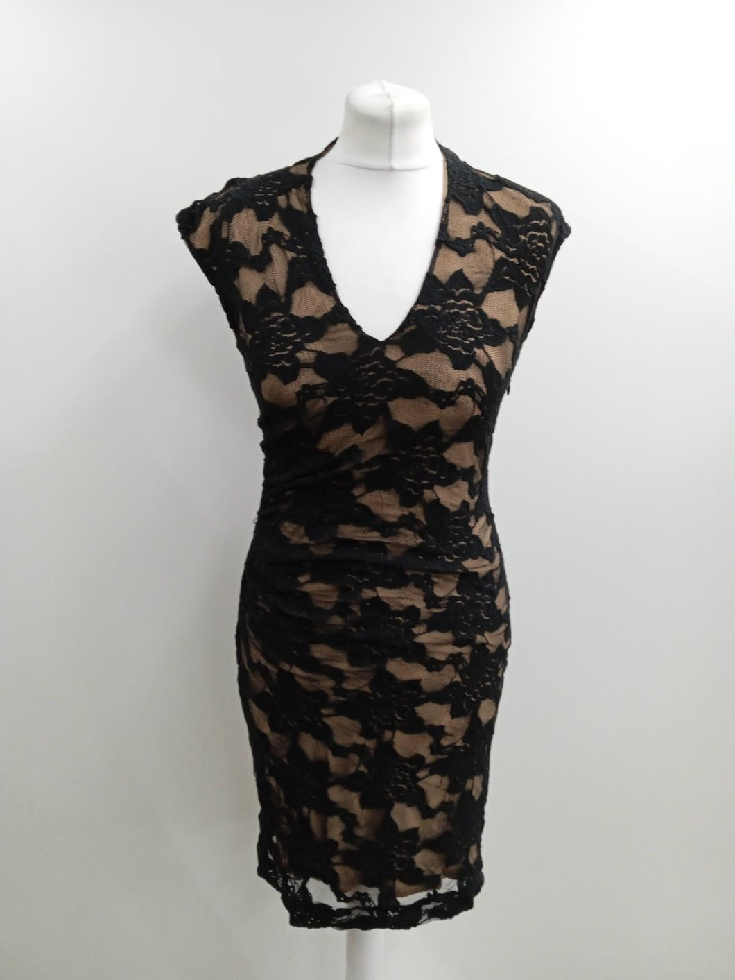 REBECCA TAYLOR Ladies Black Cotton Blend Lace Bodycon Dress Size 2 UK4 NEW