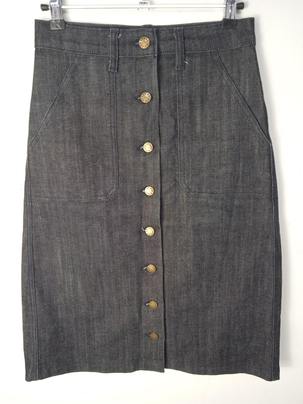 APIECE APART Ladies Dark Blue Cotton Denim Correa A-Line Tea Length Skirt XS
