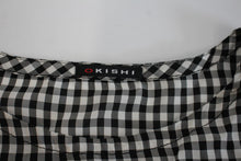 Load image into Gallery viewer, OKISHI Ladies Black &amp; White Check Print Asymmetric Front Tie Waist Top UK16
