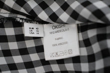 Load image into Gallery viewer, OKISHI Ladies Black &amp; White Check Print Asymmetric Front Tie Waist Top UK16
