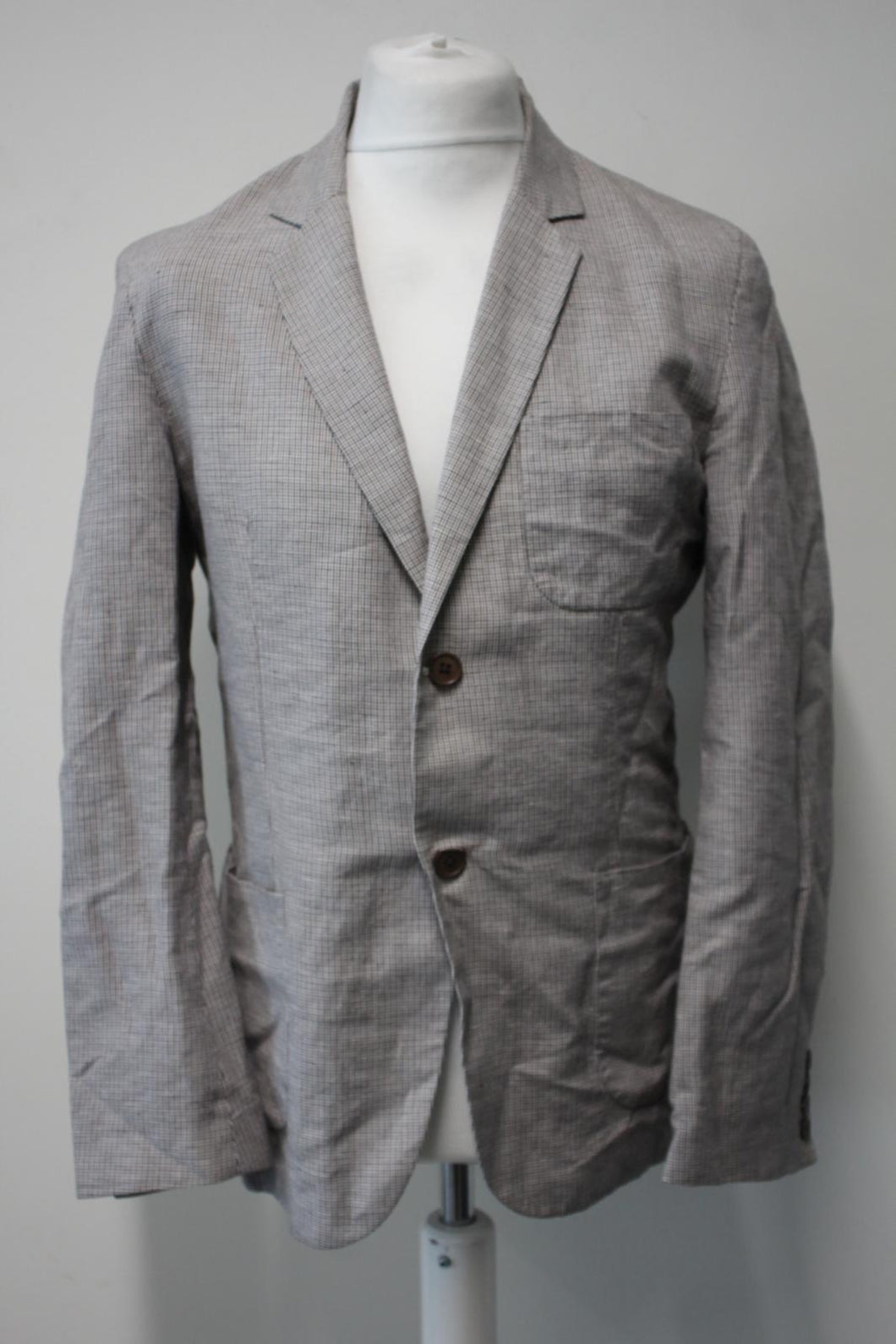 VINCE Men's Brown Linen Cotton Blend Check Single-Breasted Blazer Jacket UK42