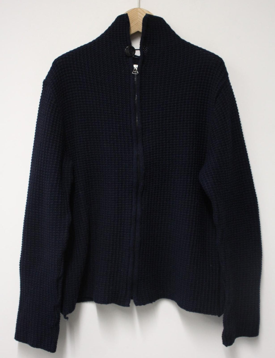 VD ONE Men's Navy Blue Medium Knit Wool Blend Zip Front Sweater Size L