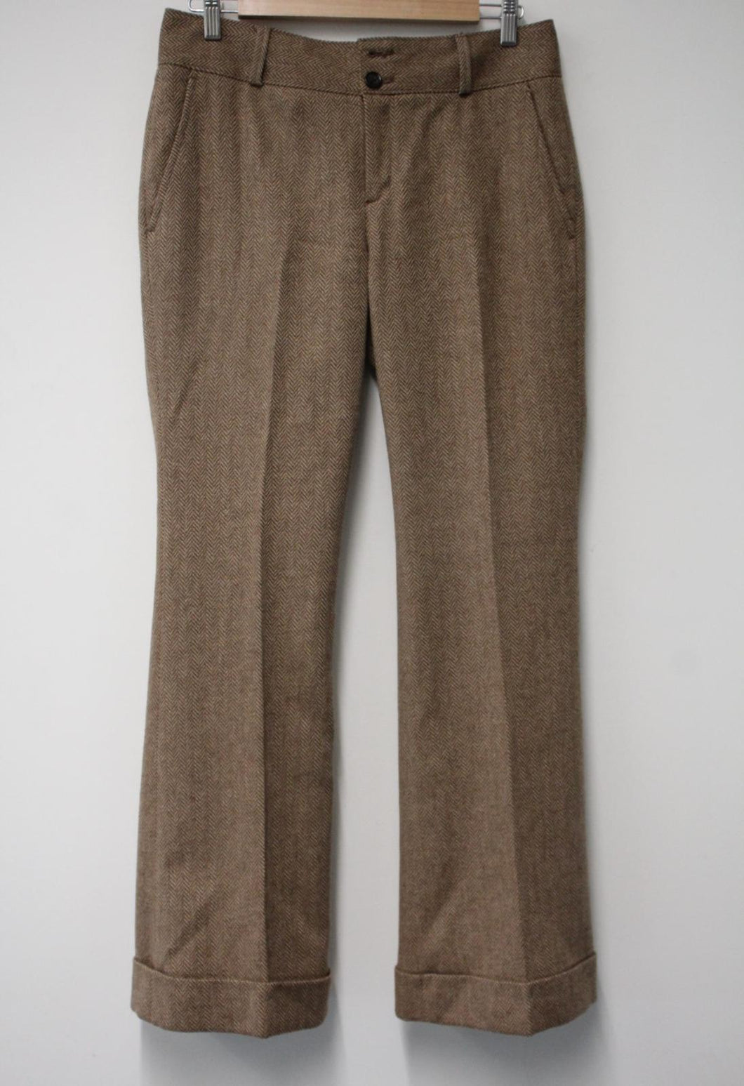 BANANA REPUBLIC Ladies Brown Herringbone Wool Blend Martin Trousers Size 8