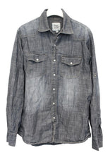 Load image into Gallery viewer, PAPER DENIM &amp; CLOTH Men&#39;s Grey Blue Snap On Pure Cotton Shirt w Pockets S
