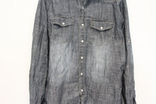 Load image into Gallery viewer, PAPER DENIM &amp; CLOTH Men&#39;s Grey Blue Snap On Pure Cotton Shirt w Pockets S
