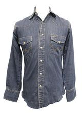 Load image into Gallery viewer, WRANGLER Men&#39;s Blue Long Sleeve Stud Button Contrast Stitch Denim Shirt S
