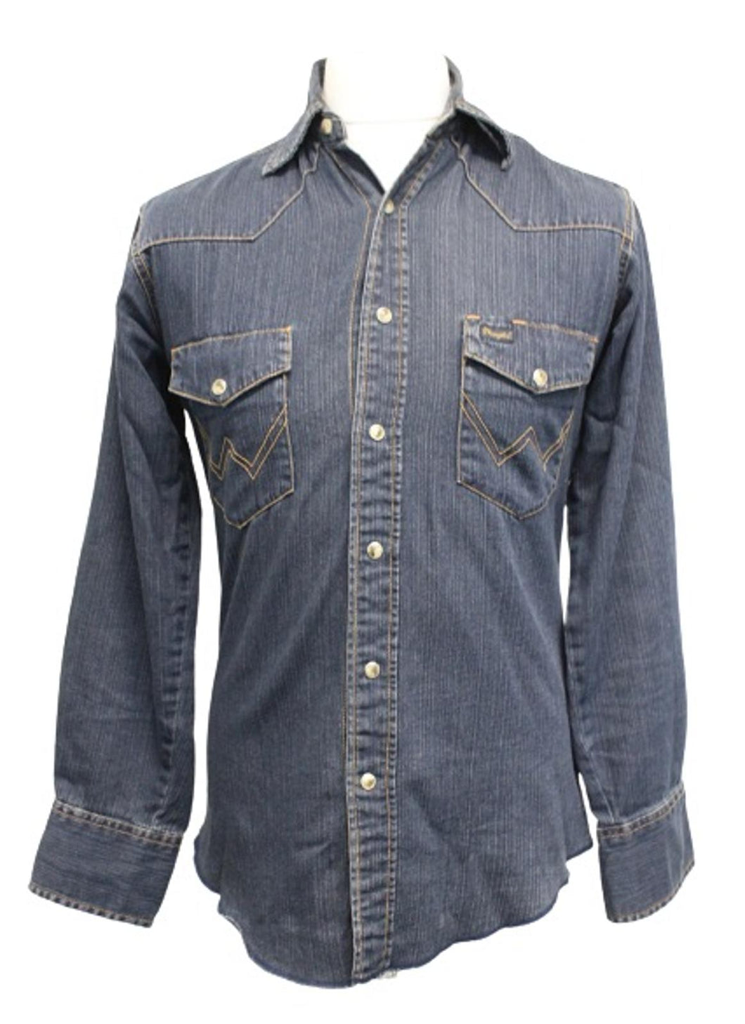 WRANGLER Men's Blue Long Sleeve Stud Button Contrast Stitch Denim Shirt S