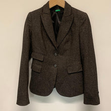 Load image into Gallery viewer, UNITED COLOURS OF BENETTON Ladies Brown Chevron Wool Blazer Jacket UK6
