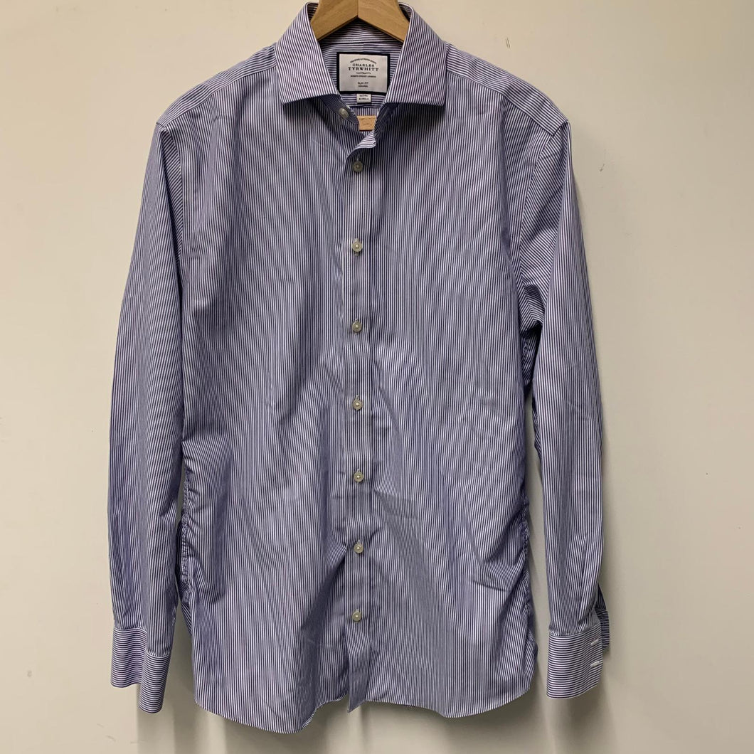 CHARLES TYRWHITT Blue White Stripe Men's Long Sleeve Dress Shirt 41