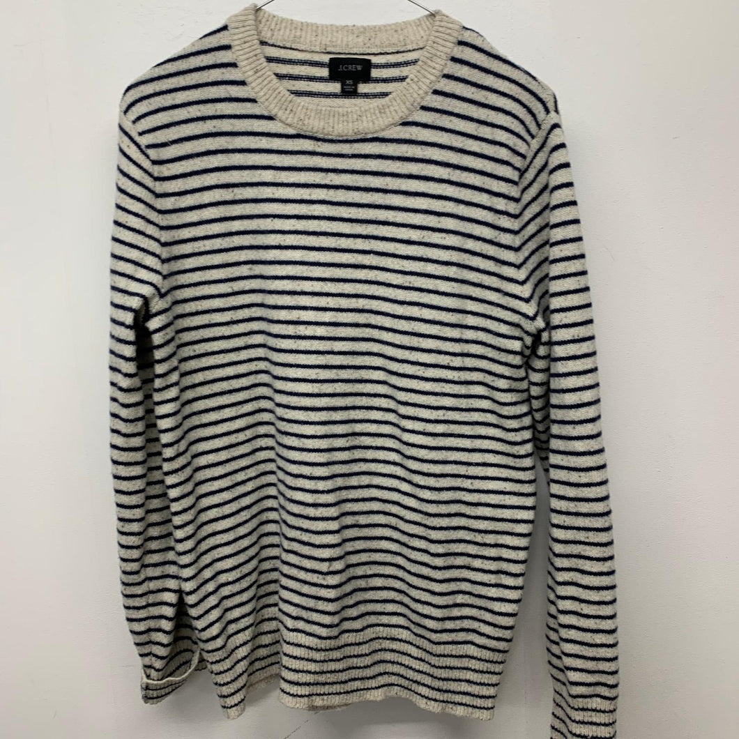 J.CREW Ladies White Knitted Marle Navy Blue Stripe Top Wool Jumper Pullover XS