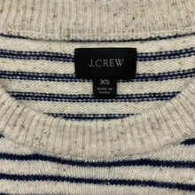 Load image into Gallery viewer, J.CREW Ladies White Knitted Marle Navy Blue Stripe Top Wool Jumper Pullover XS
