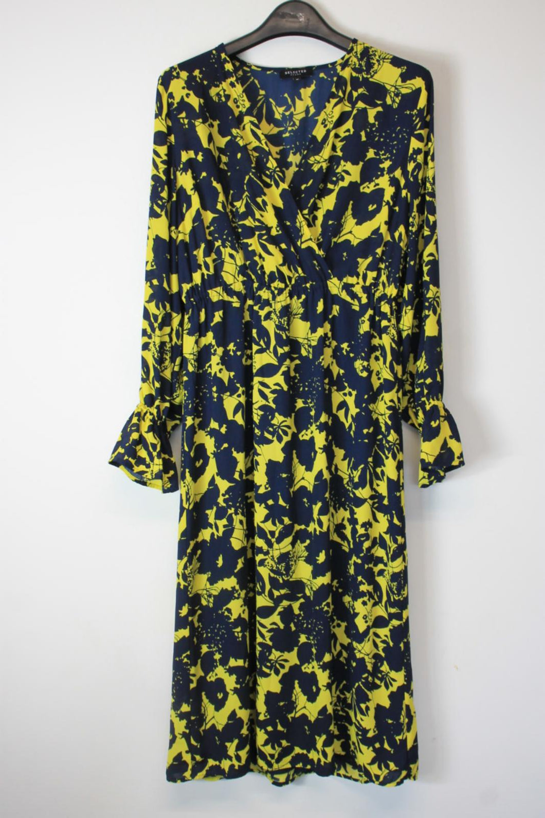 SELECTED Ladies Navy & Yellow Long Sleeve Midi A-Line Dress EU40 UK12