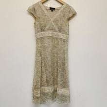 Load image into Gallery viewer, FENN WRIGHT MANSON Beige Ladies Short Sleeve V-Neck Silk Dress UK 8
