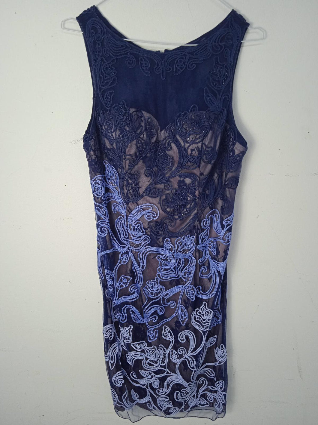 SOCIAL OCCASIONS Ladies Blue Floral Piping Sleeveless Shift Dress EU36 UK8 BNWT