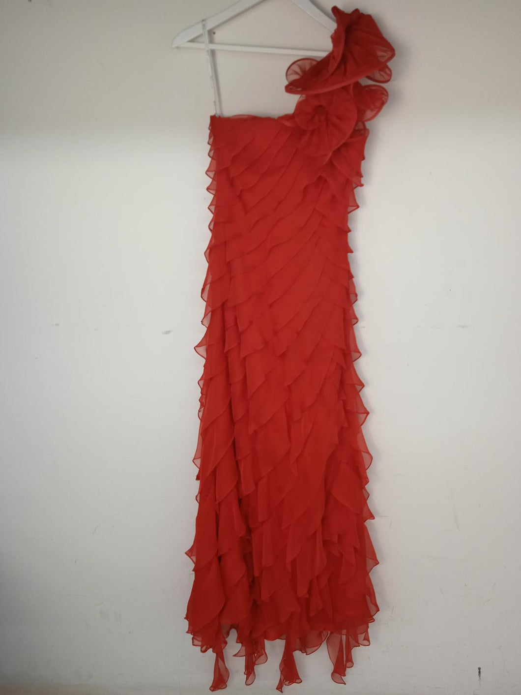 BG HAUTE Ladies Red Tiered One Shoulder Long Maxi Ball Gown Dress EU34 UK6 BNWT