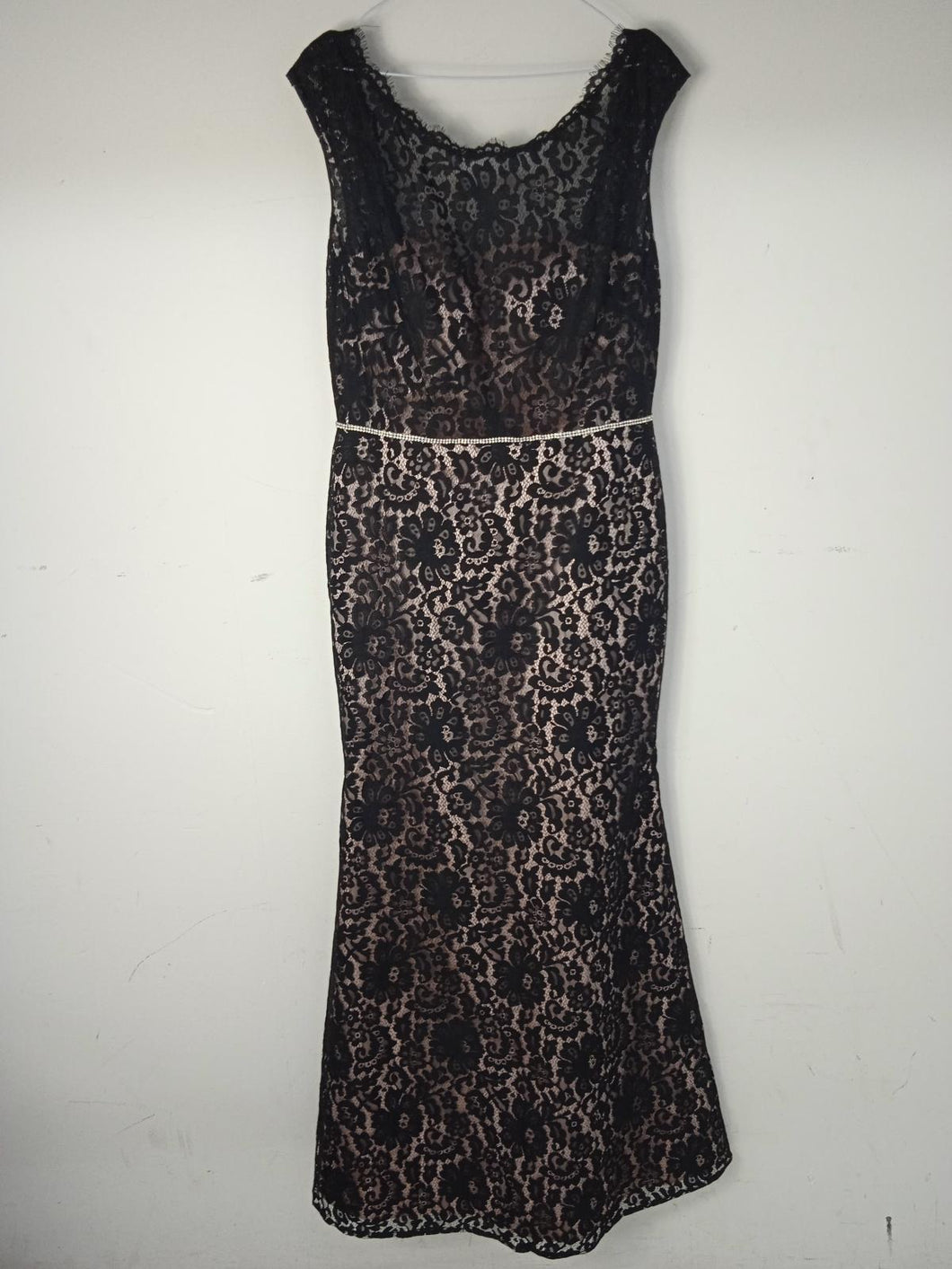 CHRISTINA WU Ladies Black Floral Lace Sleeveless Open Back Maxi Dress EU40 UK12