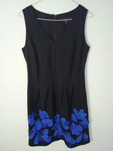 Load image into Gallery viewer, COAST Ladies Black Blue Petal Sleeveless V-Neck Knee Length Shift Dress EU36 UK8
