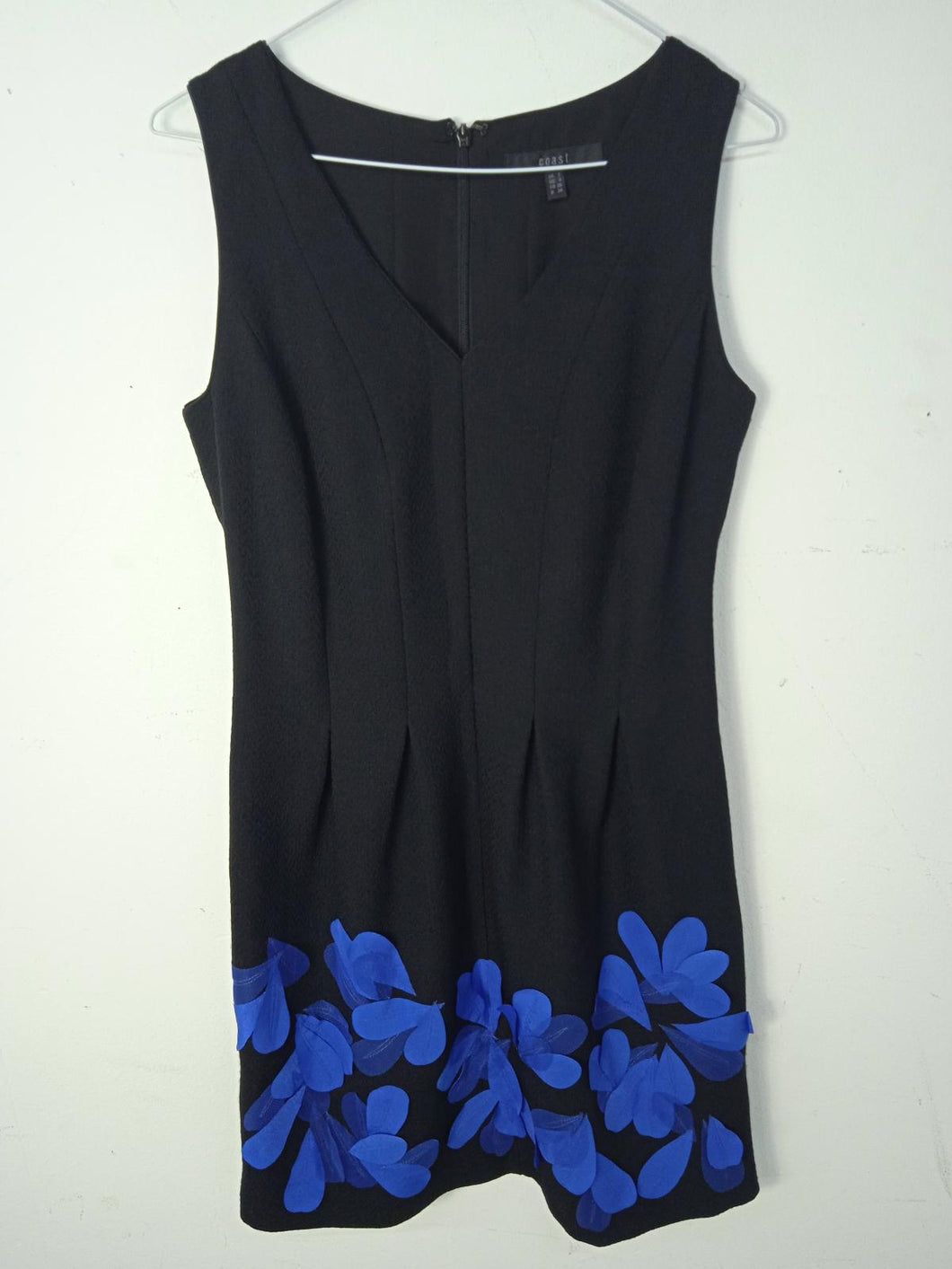 COAST Ladies Black Blue Petal Sleeveless V-Neck Knee Length Shift Dress EU36 UK8