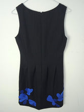 Load image into Gallery viewer, COAST Ladies Black Blue Petal Sleeveless V-Neck Knee Length Shift Dress EU36 UK8
