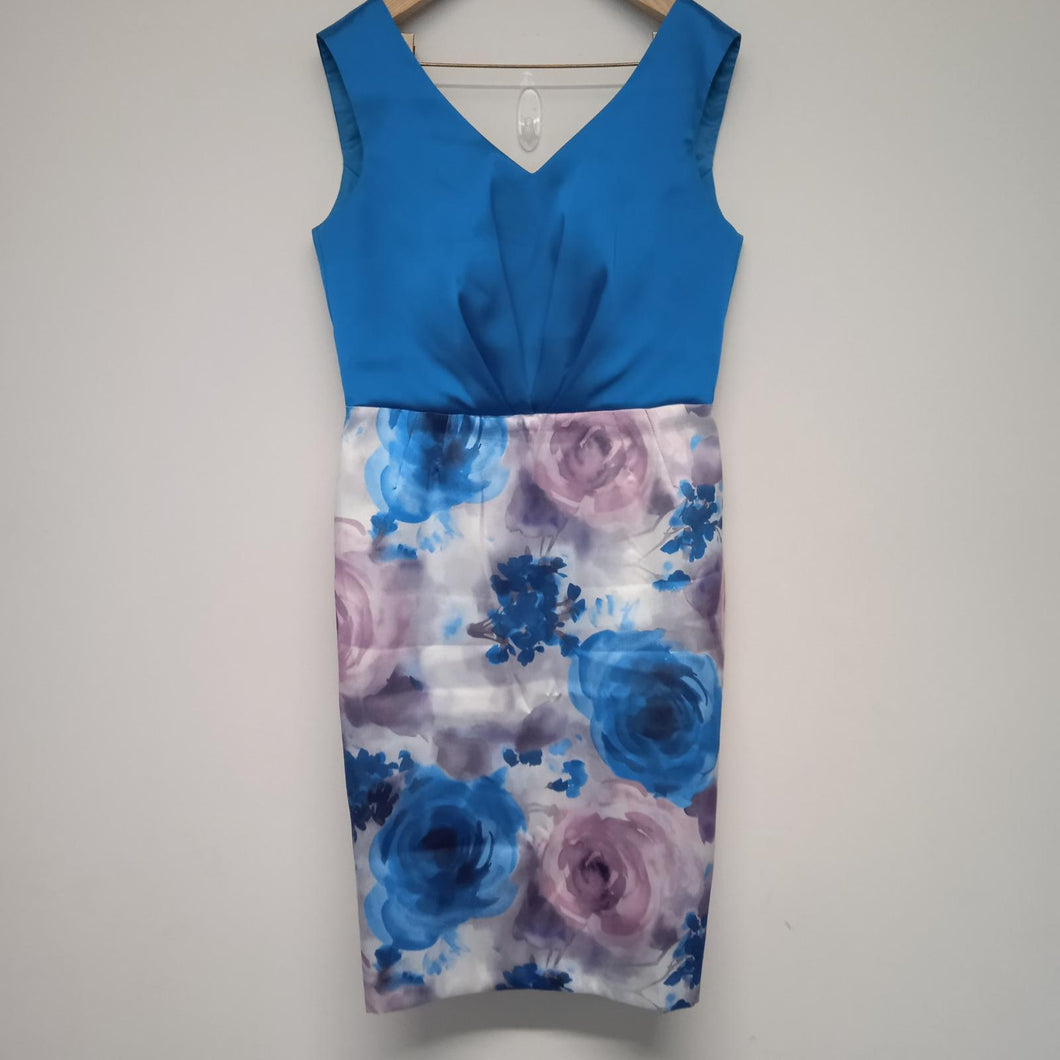 MONCHO HEREDIA Blue Ladies Sleeveless V-Neck Pencil Dress Size UK 12