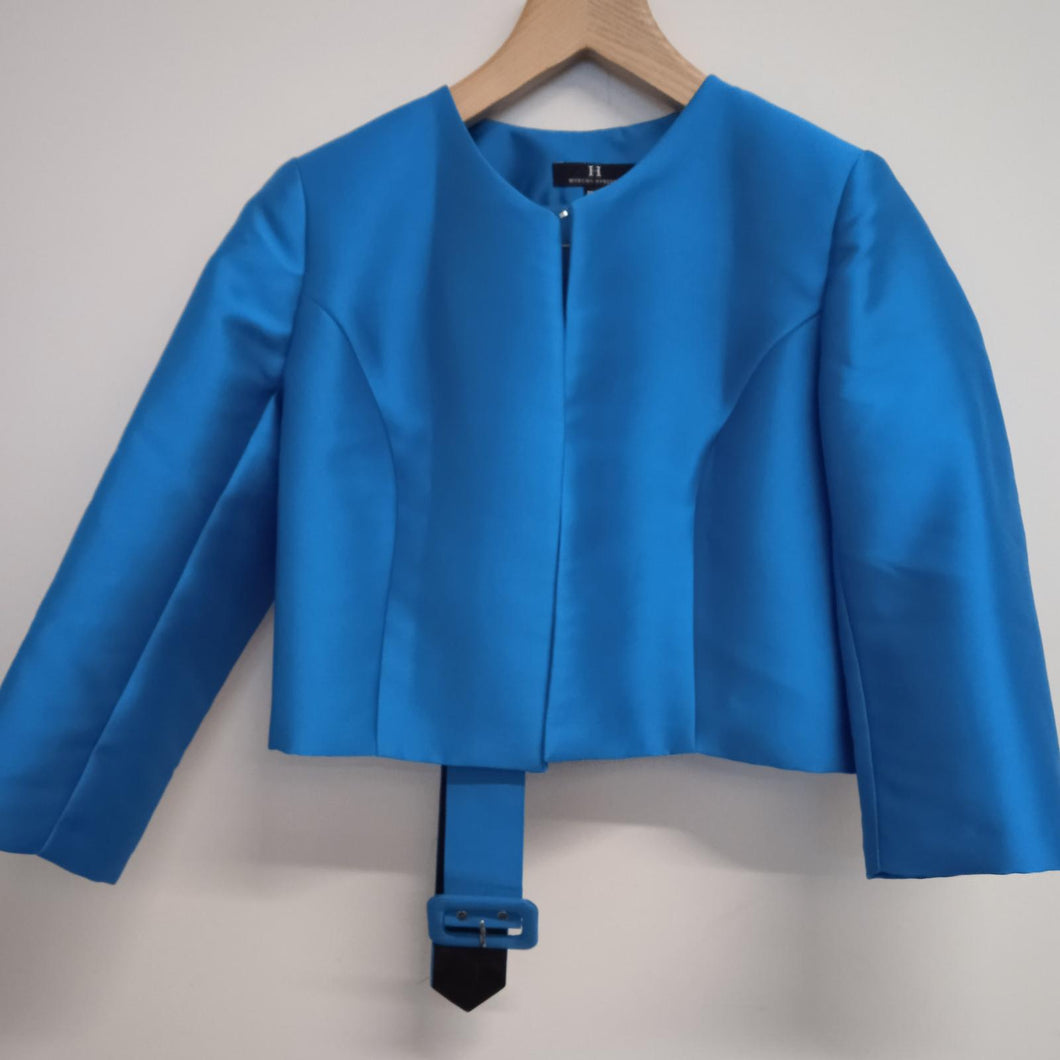 MONCHO HEREDIA Blue Ladies Long Sleeve Round Neck Jacket Size UK 12