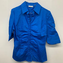 Load image into Gallery viewer, NEW YORK &amp; COMPANY Ladies Blue  Short Sleeve Collared Blouse Basic Stretch S
