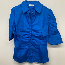 Load image into Gallery viewer, NEW YORK &amp; COMPANY Ladies Blue  Short Sleeve Collared Blouse Basic Stretch S
