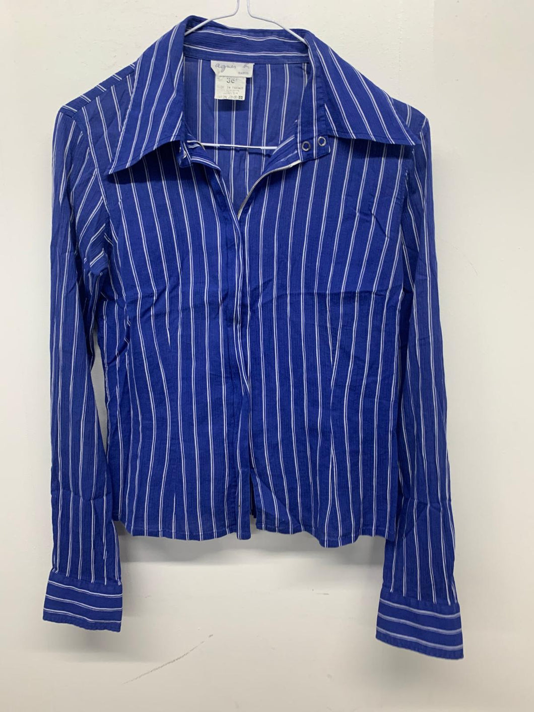 AGNES Ladies Blue  No Label Long Sleeve Collared BlouseStriped Long Collar UK12