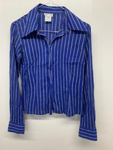Load image into Gallery viewer, AGNES Ladies Blue  No Label Long Sleeve Collared BlouseStriped Long Collar UK12
