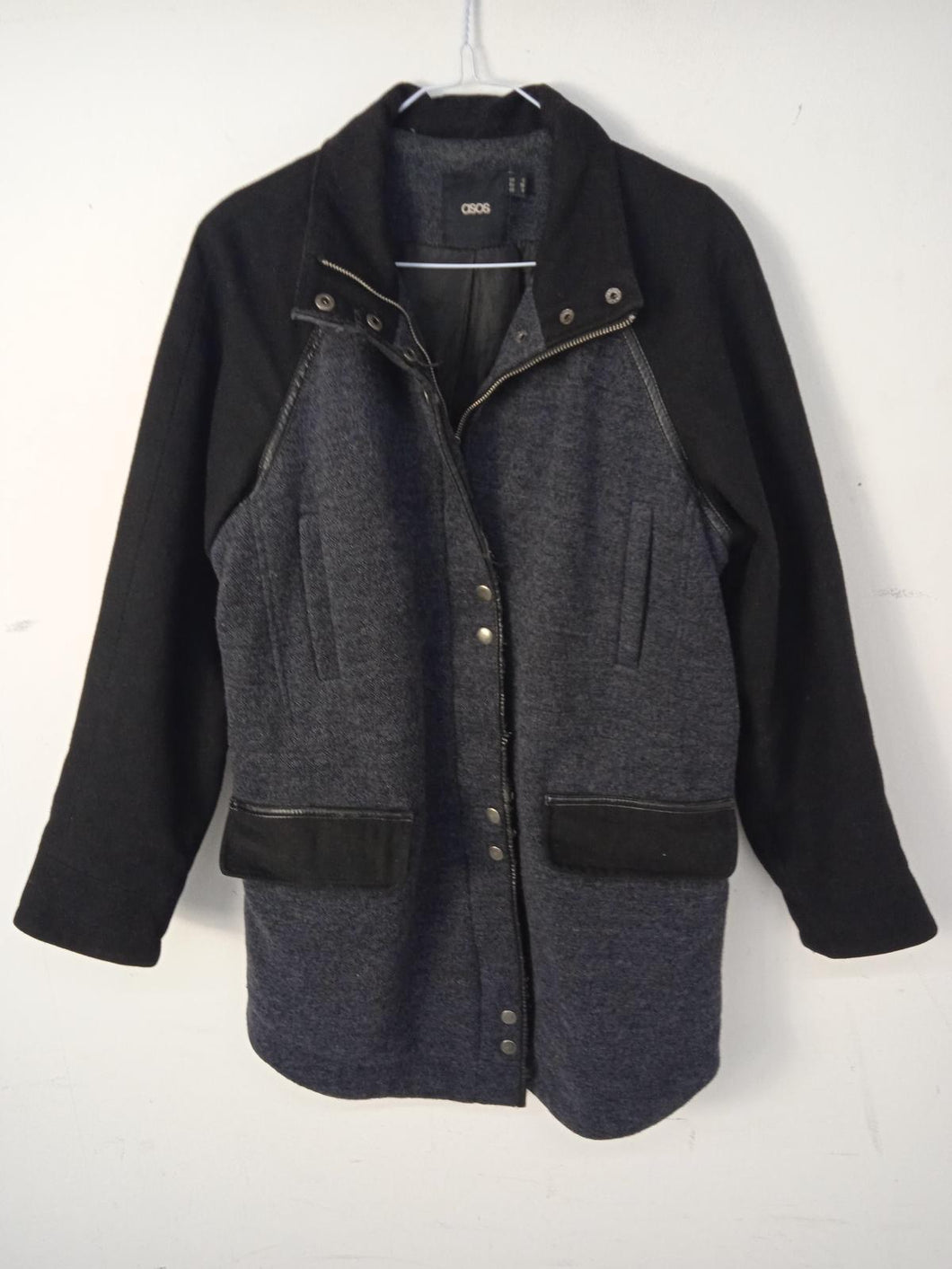 ASOS Ladies Black/Grey Wool Blend Long Sleeve Collared Overcoat Coat EU36 UK8