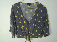 Load image into Gallery viewer, TOPSHOP Ladies Multicoloured Heart Half Sleeve Tie Front Blouse Top EU38 UK10

