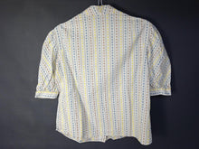 Load image into Gallery viewer, Ladies White Multicoloured Dot Stripe Short Sleeve Button-Up Blouse Top Size L
