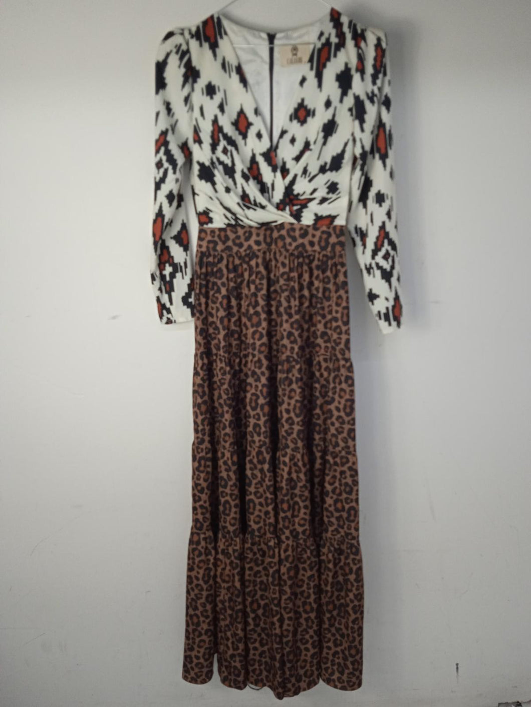 KARAAVAN Ladies Multicoloured Geometric Leopard Long Sleeve Maxi Dress Size S