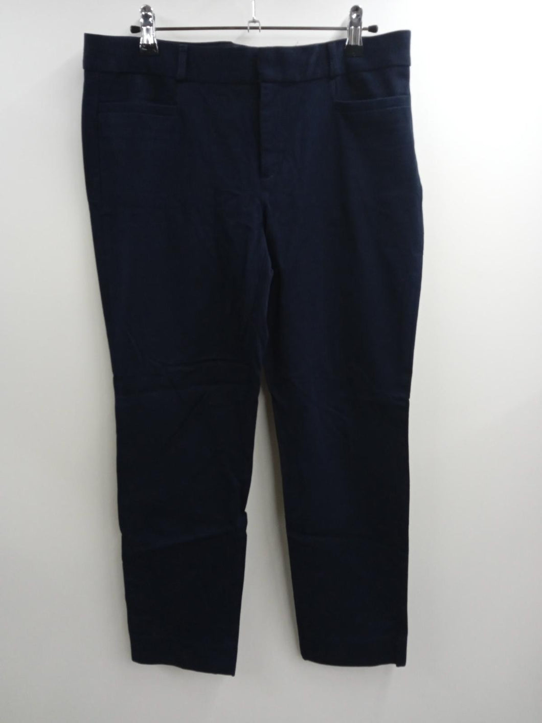 BANANA REPUBLIC Ladies Navy Blue Cotton Blend Straight Leg Trousers Size UK8