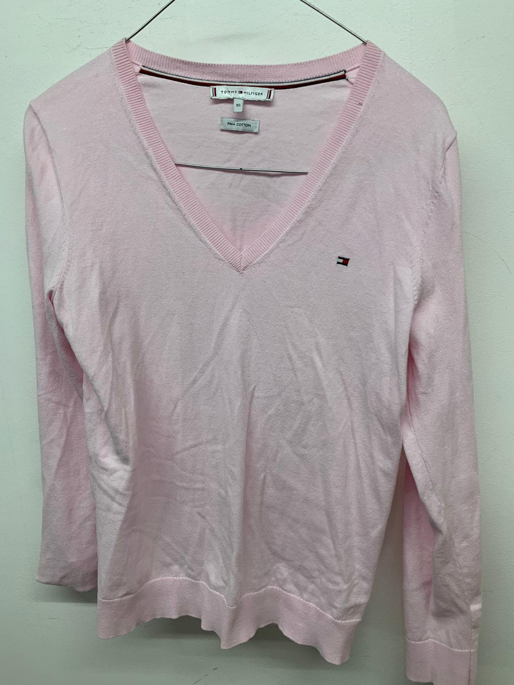 TOMMY HILFIGER Ladies Pink Jumper Pullover Lightweight V-Neck Sweater UK XS