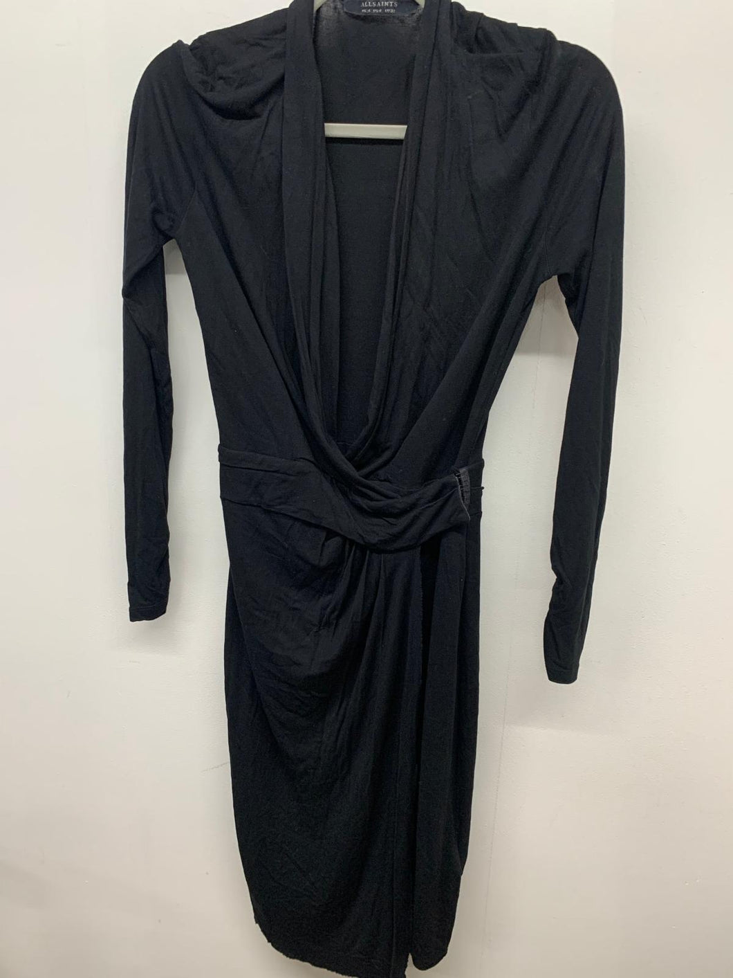 ALLSAINTS Ladies Black Dresses  Wrap Deep Vee Scoop Dress UK 4