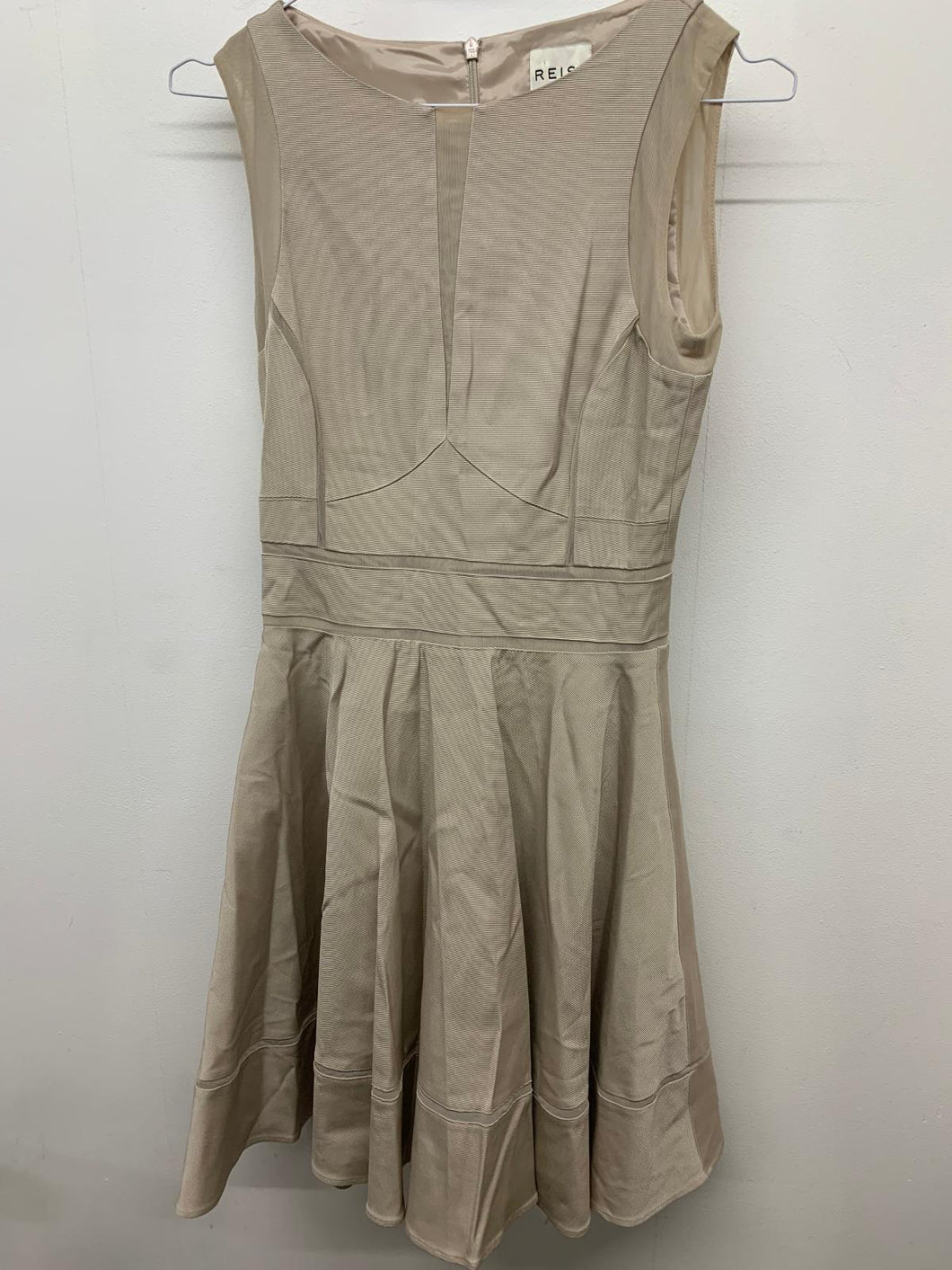 REISS Ladies Beige Dresses  Tapered Waist Sleeveless Net Detail Dress UK 6