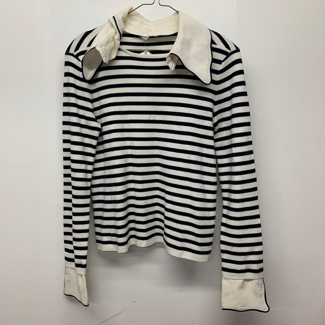 CLAUDIE PIERLOT Ladies White Navy Nautical Stripe Jumper Blouse Sweater UK8