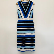 Load image into Gallery viewer, BANANA REPUBLIC Ladies Blue Striped Stretch A-Line Knee Length Dress XS
