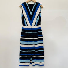 Load image into Gallery viewer, BANANA REPUBLIC Ladies Blue Striped Stretch A-Line Knee Length Dress XS
