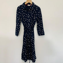 Load image into Gallery viewer, BODEN Ladies Blue White Polka Dot Shirt Knee Length Long Sleeve Dress UK8
