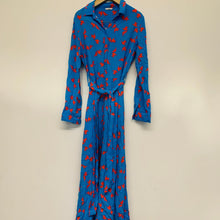 Load image into Gallery viewer, HUSH Ladies Blue Song Bird Orange Midi Length Long Sleeve Dress UK8
