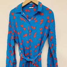 Load image into Gallery viewer, HUSH Ladies Blue Song Bird Orange Midi Length Long Sleeve Dress UK8
